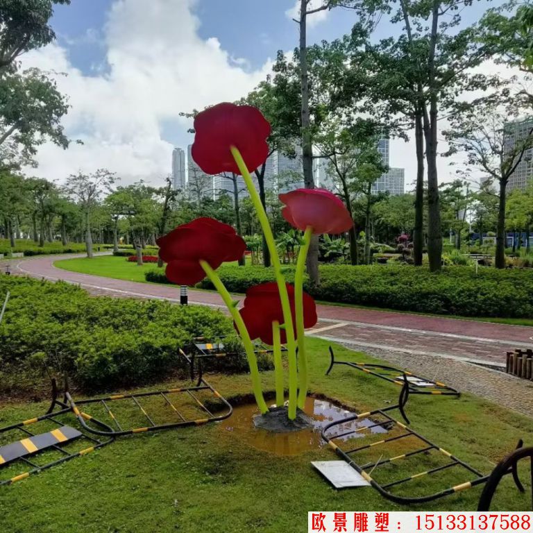 不銹鋼仿真玫瑰花雕塑，公園花朵雕塑3